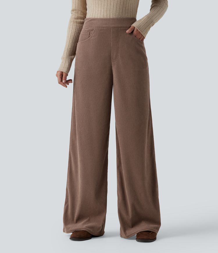 Pantalon velours côtelé tailleur et large Halara Flex™, taille haute, avec poches