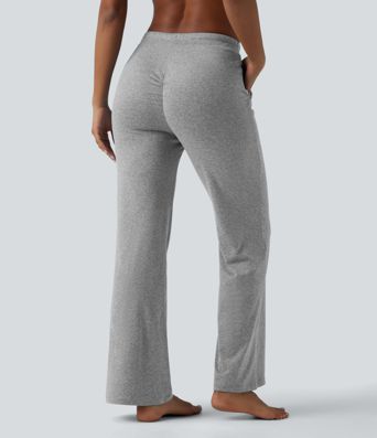 Pantalon de yoga bootcut chiné taille mi-haute froncé avec cordon de serrage et poches Pantalon de yoga bootcut chiné taille mi-haute froncé avec cordon de serrage et poches