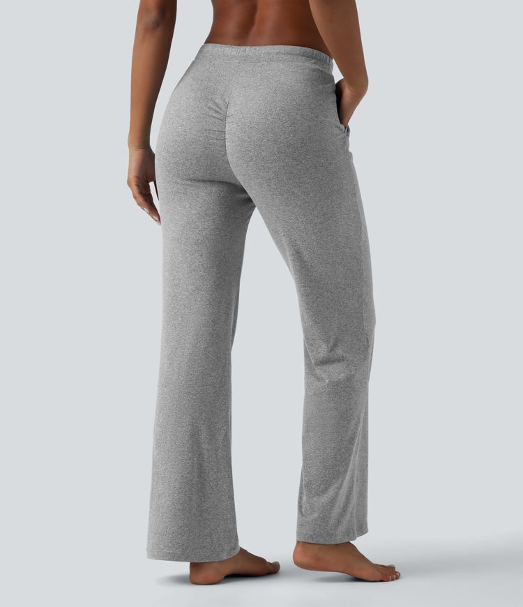 Pantalon de yoga bootcut chiné taille mi-haute froncé avec cordon de serrage et poches Pantalon de yoga bootcut chiné taille mi-haute froncé avec cordon de serrage et poches