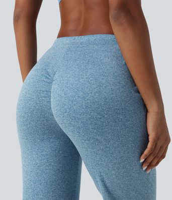 Pantalon de yoga bootcut chiné taille mi-haute froncé avec cordon de serrage et poches Pantalon de yoga bootcut chiné taille mi-haute froncé avec cordon de serrage et poches