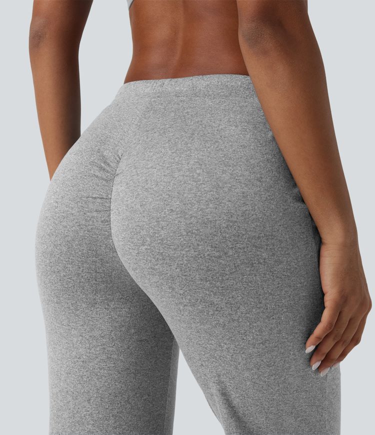 Pantalon de yoga bootcut chiné taille mi-haute froncé avec cordon de serrage et poches Pantalon de yoga bootcut chiné taille mi-haute froncé avec cordon de serrage et poches
