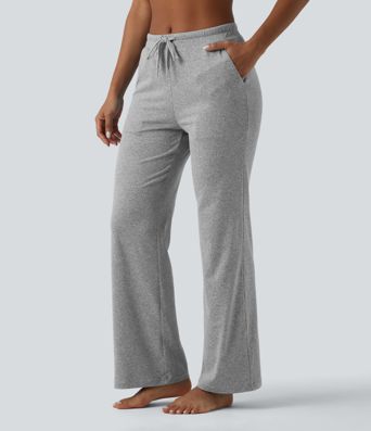 Pantalon de yoga bootcut chiné taille mi-haute froncé avec cordon de serrage et poches Pantalon de yoga bootcut chiné taille mi-haute froncé avec cordon de serrage et poches