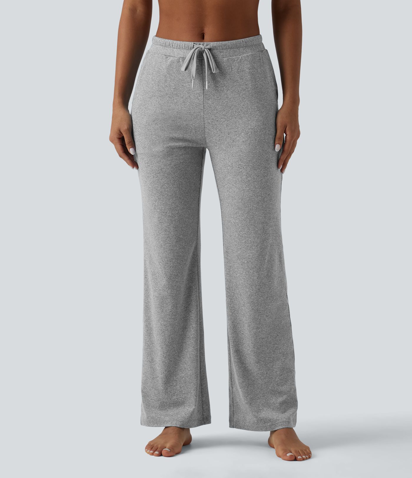Pantalon de yoga bootcut chiné taille mi-haute froncé avec cordon de serrage et poches Pantalon de yoga bootcut chiné taille mi-haute froncé avec cordon de serrage et poches
