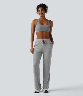 Pantalon de yoga bootcut chiné taille mi-haute froncé avec cordon de serrage et poches Pantalon de yoga bootcut chiné taille mi-haute froncé avec cordon de serrage et poches
