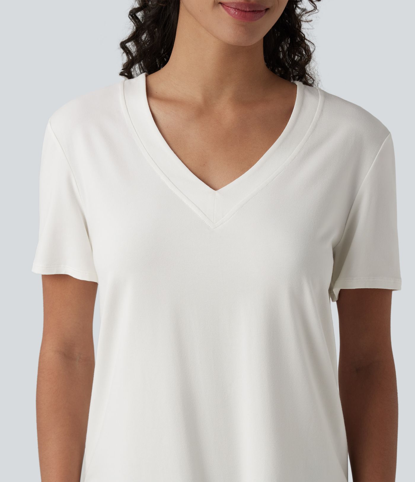 V Neck Short Sleeve Curved Hem Casual T-Shirt