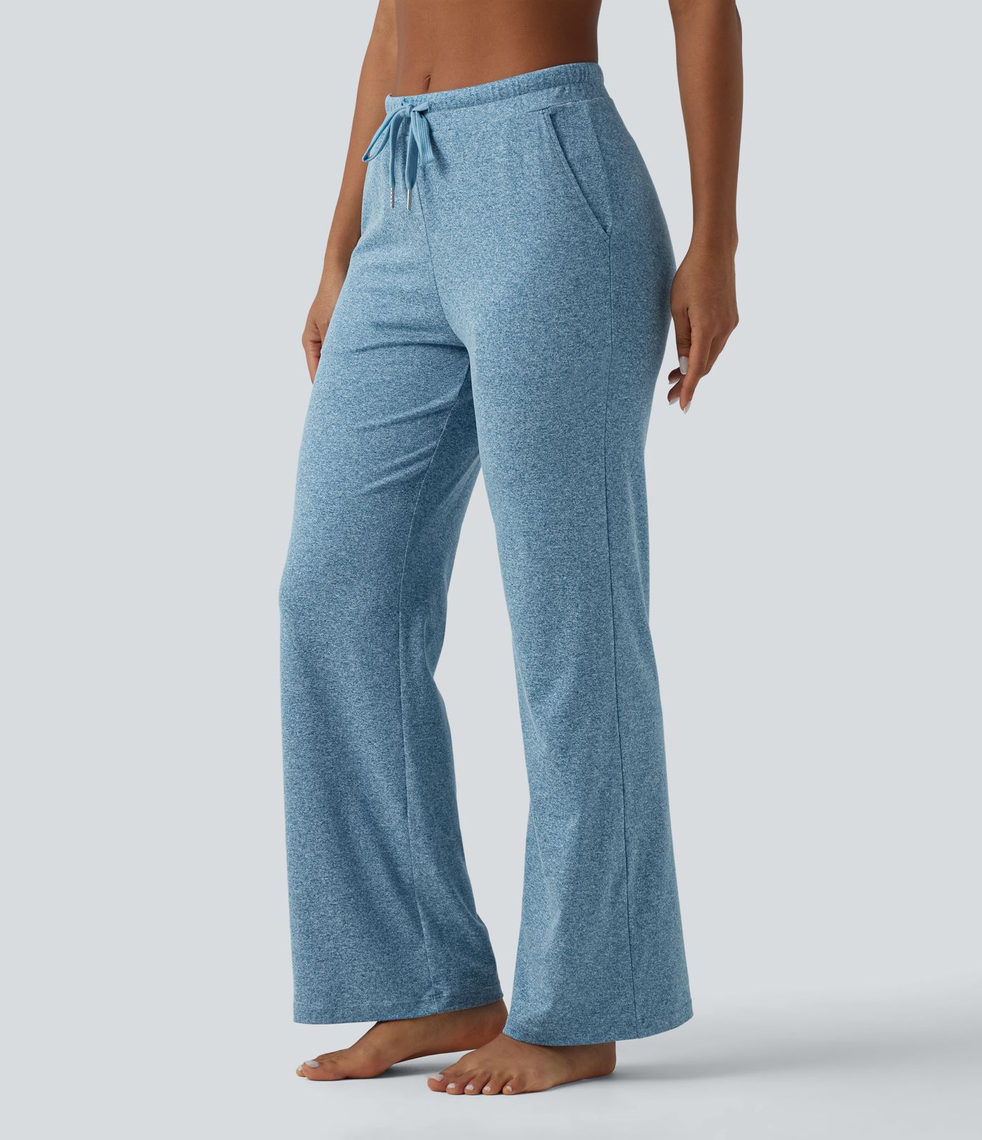 Pantalon de yoga bootcut chiné taille mi-haute froncé avec cordon de serrage et poches Pantalon de yoga bootcut chiné taille mi-haute froncé avec cordon de serrage et poches