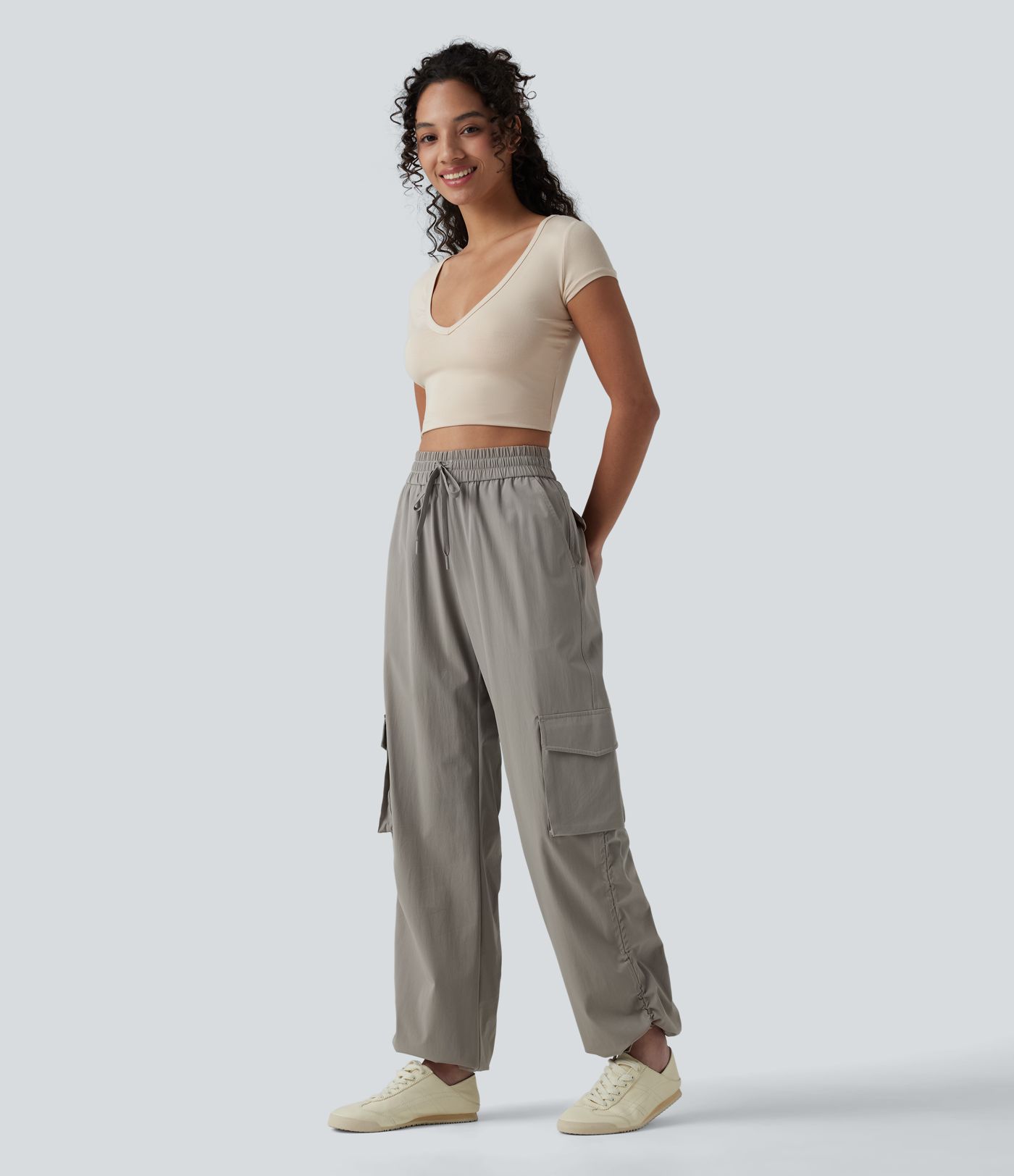 High Waisted Drawstring Casual Cargo Baggy Joggers with Pockets