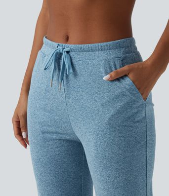 Pantalon de yoga bootcut chiné taille mi-haute froncé avec cordon de serrage et poches Pantalon de yoga bootcut chiné taille mi-haute froncé avec cordon de serrage et poches