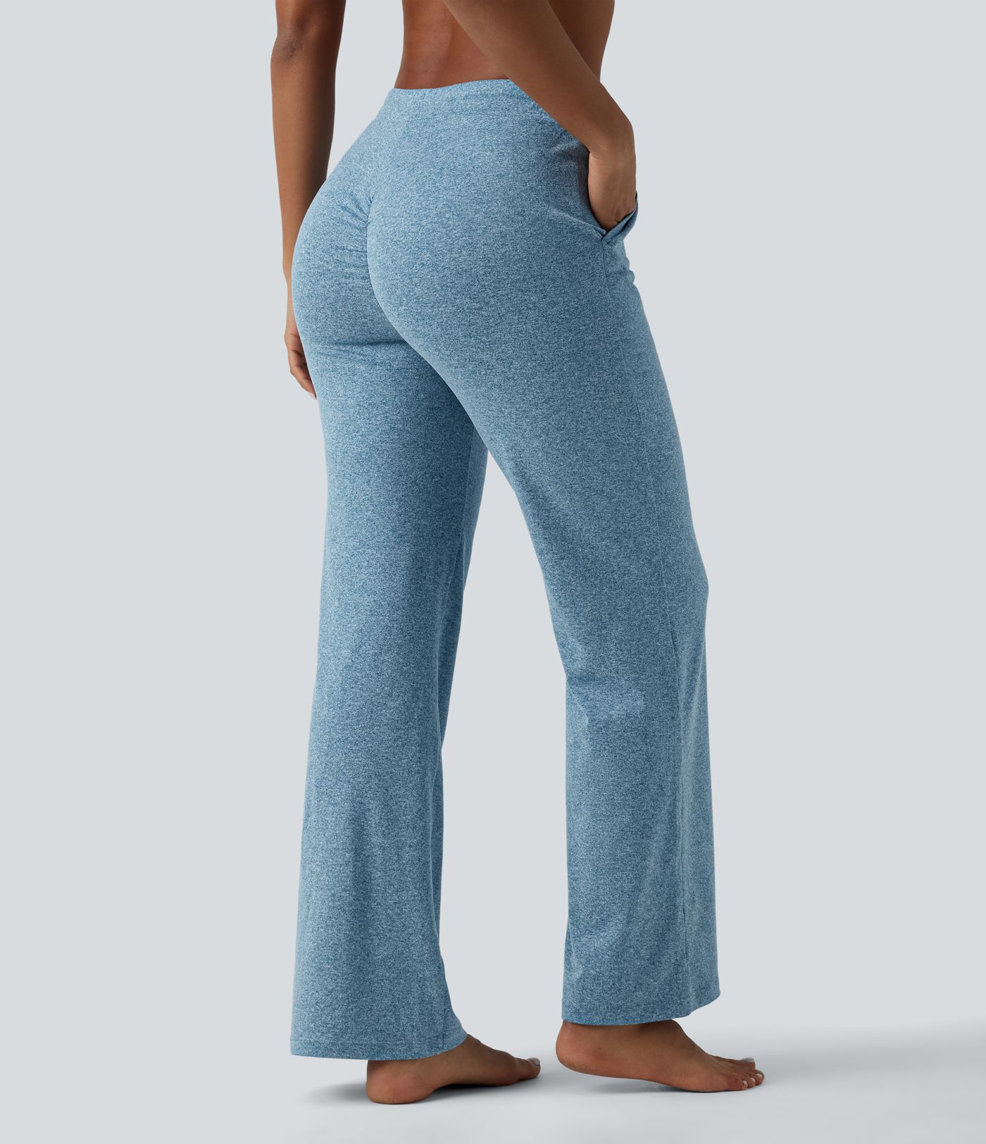 Pantalon de yoga bootcut chiné taille mi-haute froncé avec cordon de serrage et poches Pantalon de yoga bootcut chiné taille mi-haute froncé avec cordon de serrage et poches