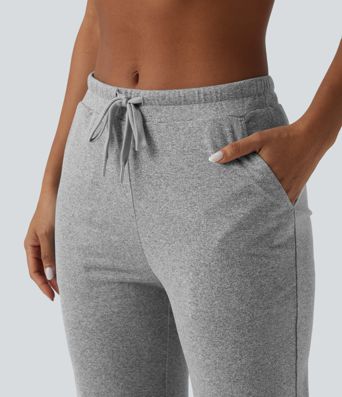 Pantalon de yoga bootcut chiné taille mi-haute froncé avec cordon de serrage et poches Pantalon de yoga bootcut chiné taille mi-haute froncé avec cordon de serrage et poches