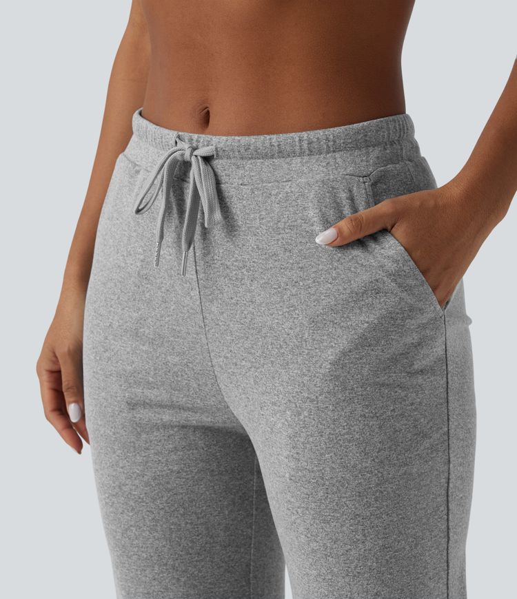 Pantalon de yoga bootcut chiné taille mi-haute froncé avec cordon de serrage et poches Pantalon de yoga bootcut chiné taille mi-haute froncé avec cordon de serrage et poches