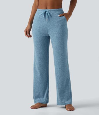 Pantalon de yoga bootcut chiné taille mi-haute froncé avec cordon de serrage et poches Pantalon de yoga bootcut chiné taille mi-haute froncé avec cordon de serrage et poches