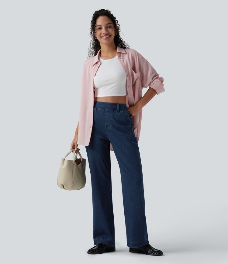 Halara Flex™ High Waisted Straight Leg Casual Jeans with Pockets