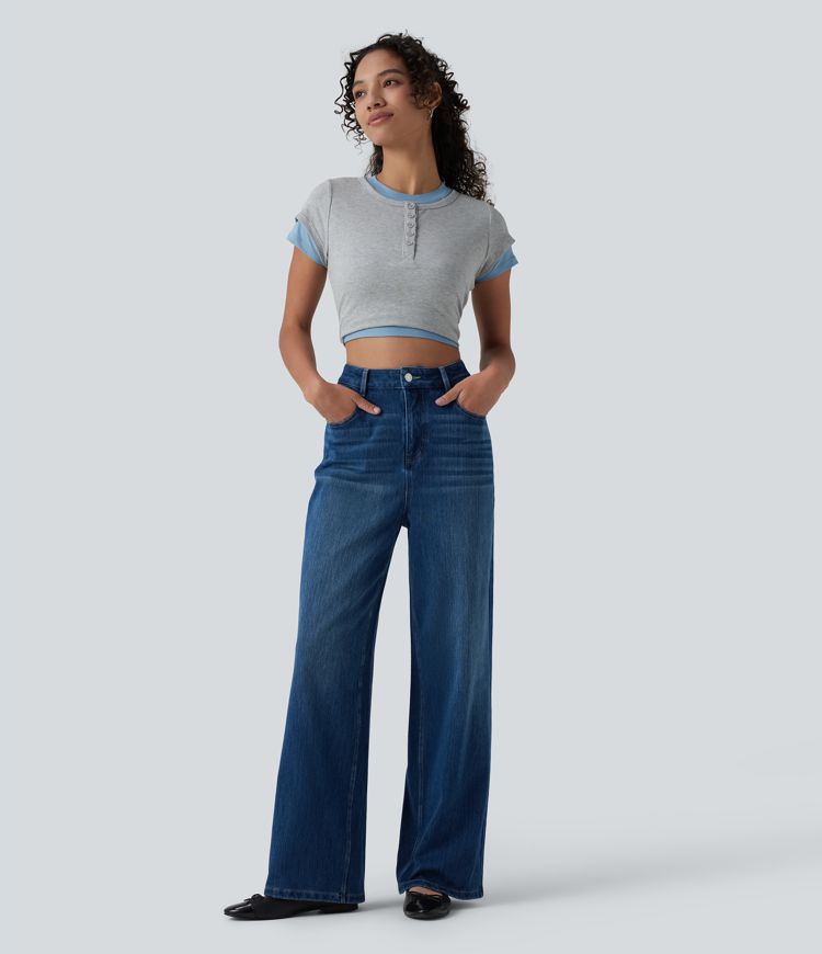 Halara Flex™ High Waisted Wide Leg Casual Jeans with Pockets
