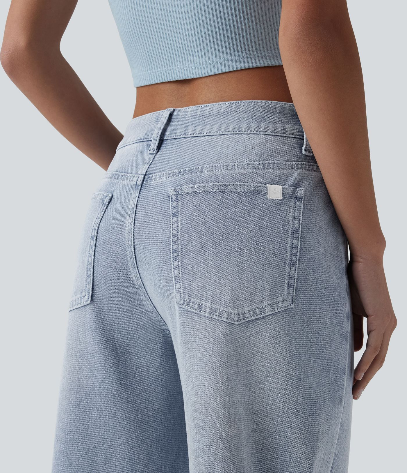 Halara Flex™ Mid Rise Washed Baggy Wide Leg Casual Jeans with Pockets