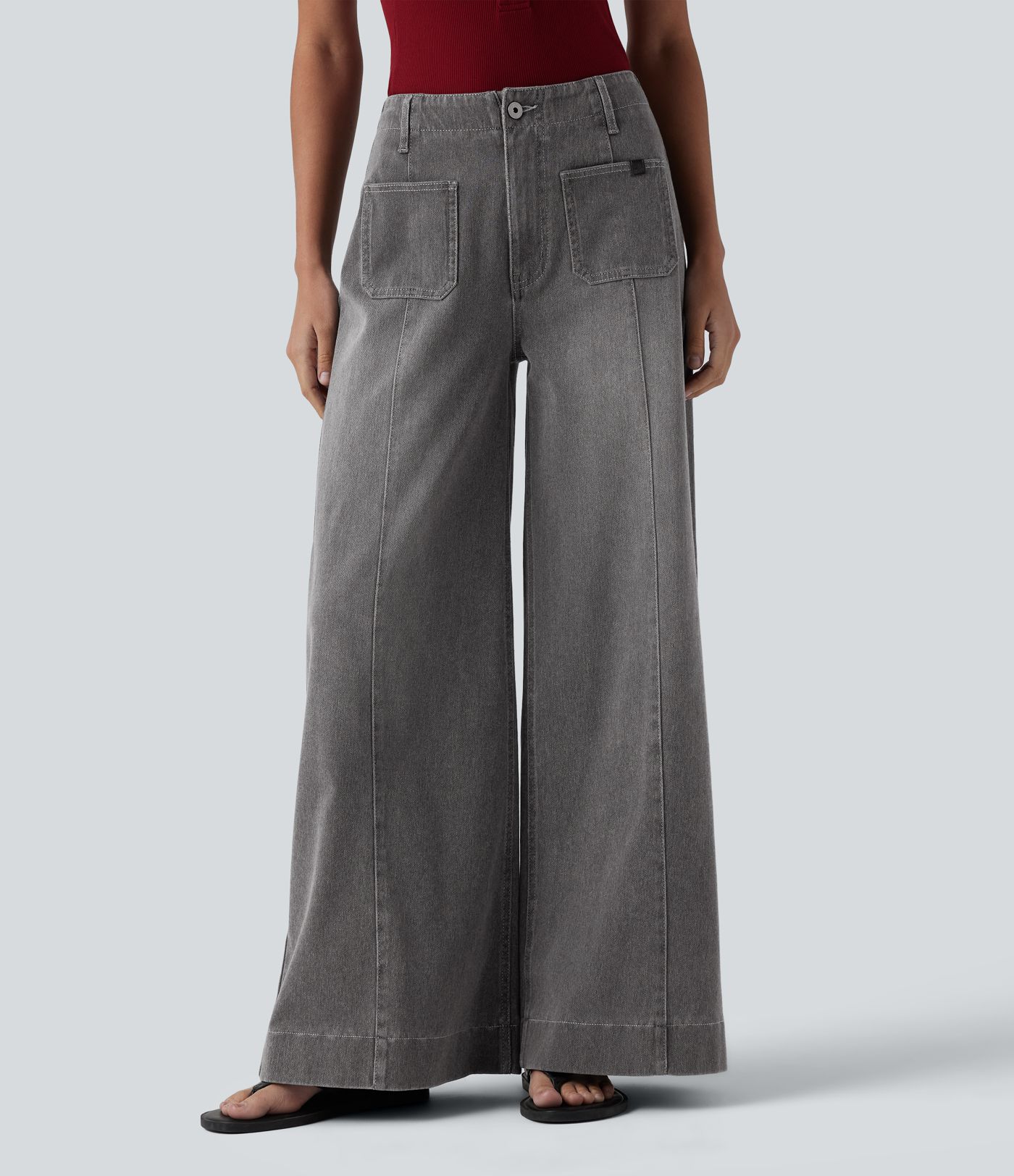 Halara Flex™ High Waisted Pockets Washed Casual Wide Leg Jeans