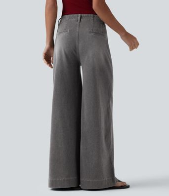 Halara Flex™ High Waisted Pockets Washed Casual Wide Leg Jeans