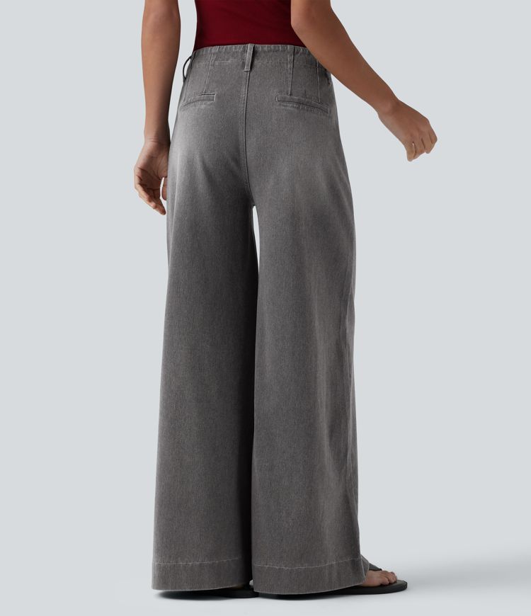 Halara Flex™ High Waisted Pockets Washed Casual Wide Leg Jeans