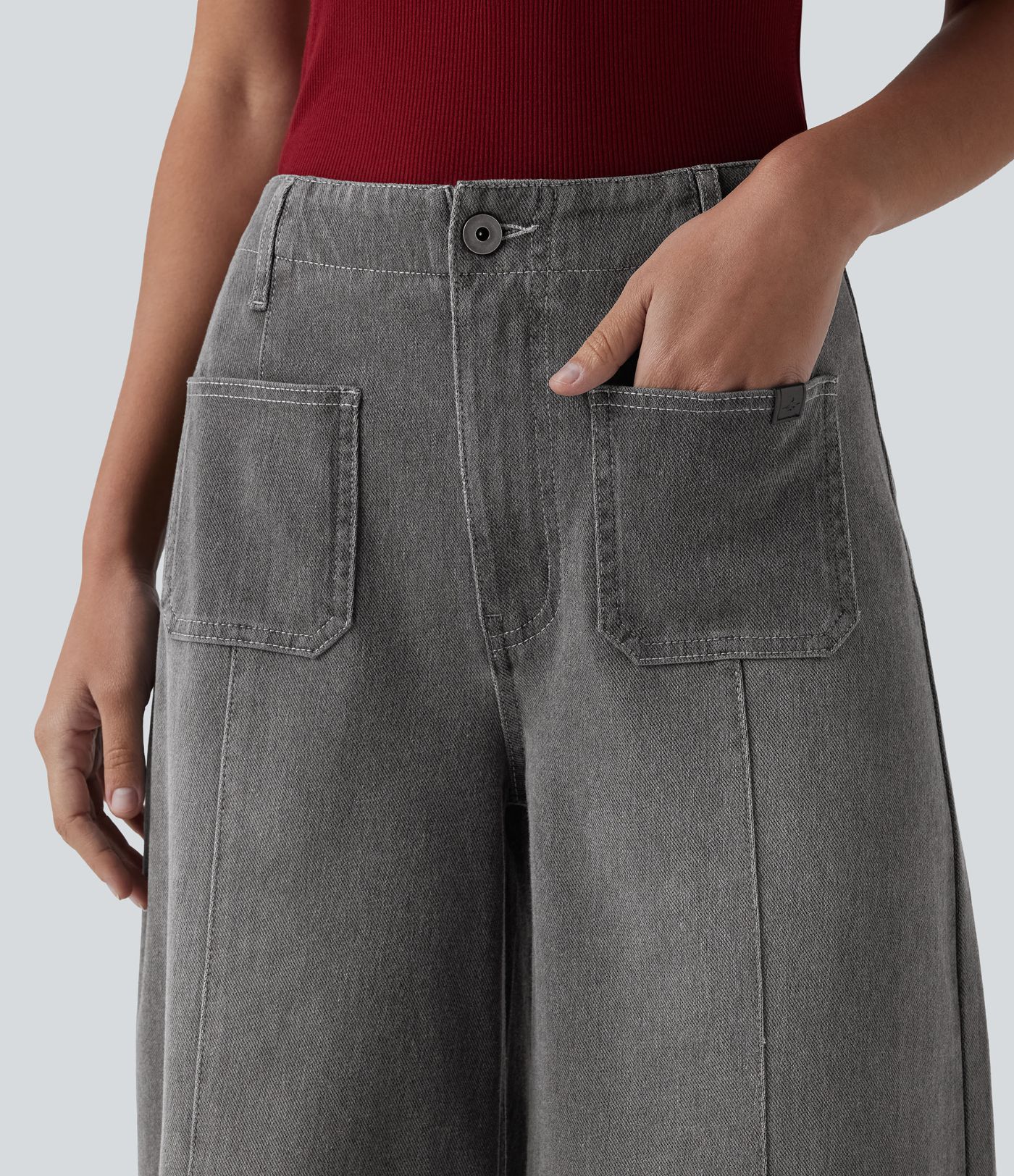 Halara Flex™ High Waisted Pockets Washed Casual Wide Leg Jeans