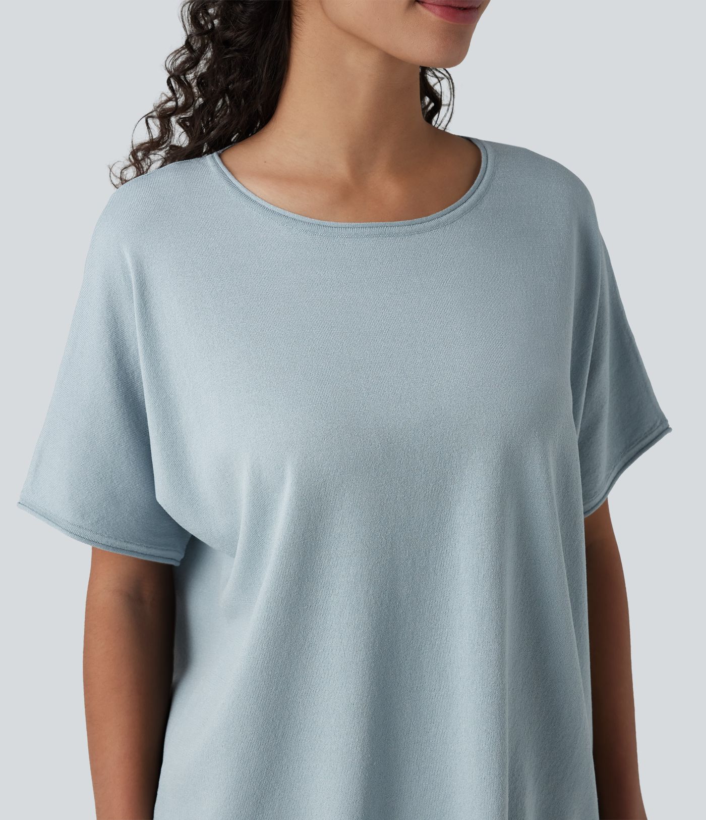 Round Neck Batwing Short Sleeve Casual Sweater