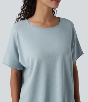 Round Neck Batwing Short Sleeve Casual Sweater