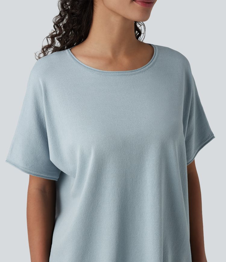 Round Neck Batwing Short Sleeve Casual Sweater