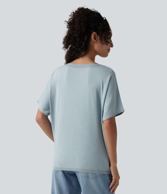 Round Neck Batwing Short Sleeve Casual Sweater