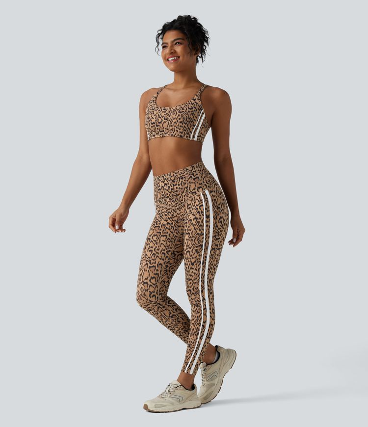 Halara UltraSculpt™ Leopard Print Medium Support Color Block Stripes Training Sports Bra