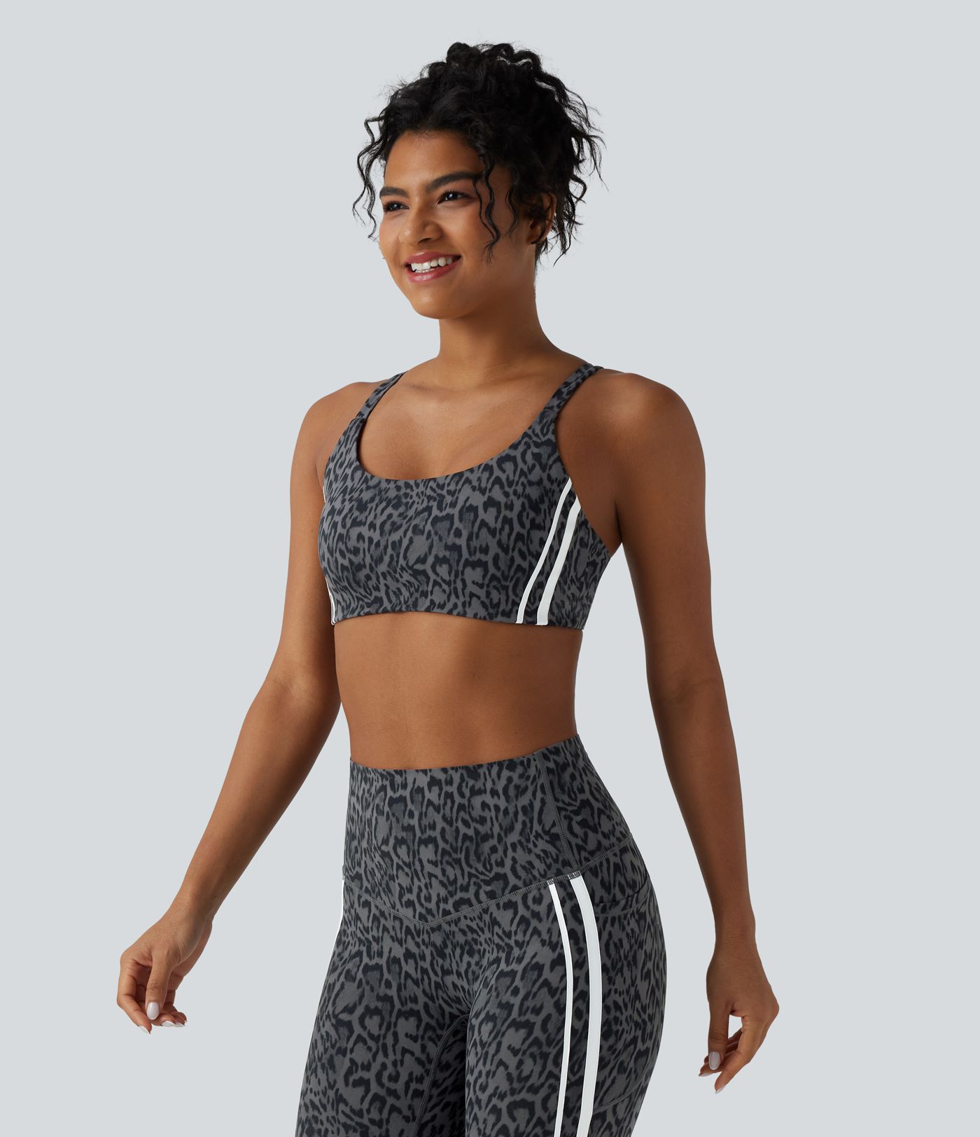 Halara UltraSculpt™ Leopard Print Medium Support Color Block Stripes Training Sports Bra