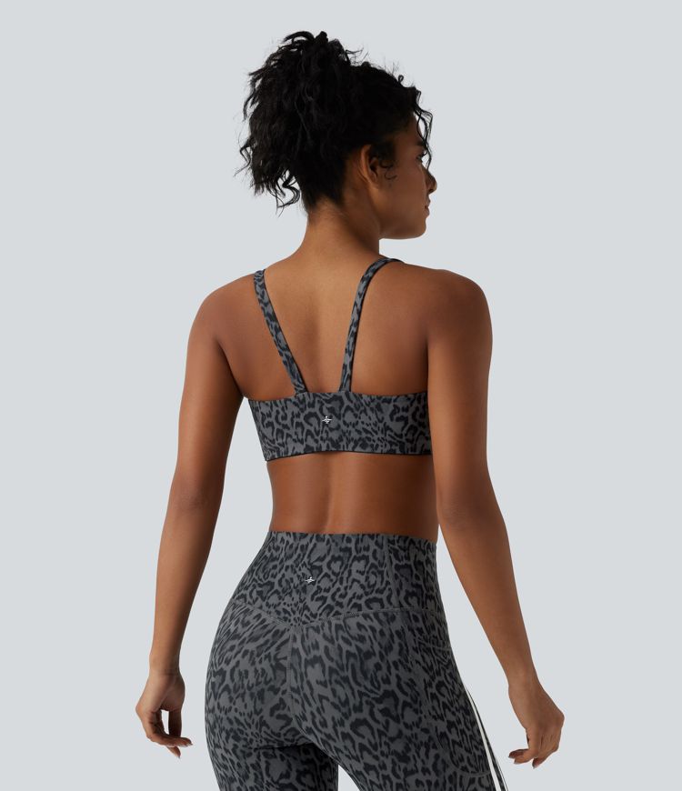Halara UltraSculpt™ Leopard Print Medium Support Color Block Stripes Training Sports Bra