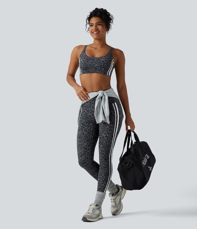 Halara UltraSculpt™ Leopard Print Medium Support Color Block Stripes Training Sports Bra