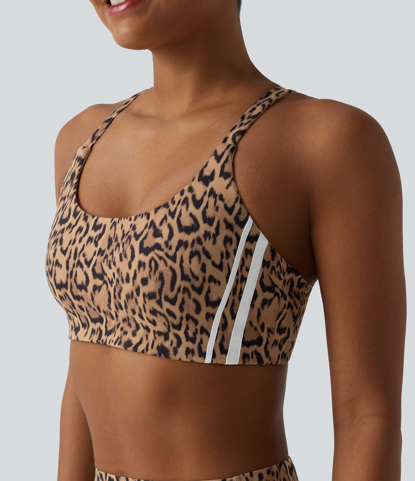 Halara UltraSculpt™ Leopard Print Medium Support Color Block Stripes Training Sports Bra