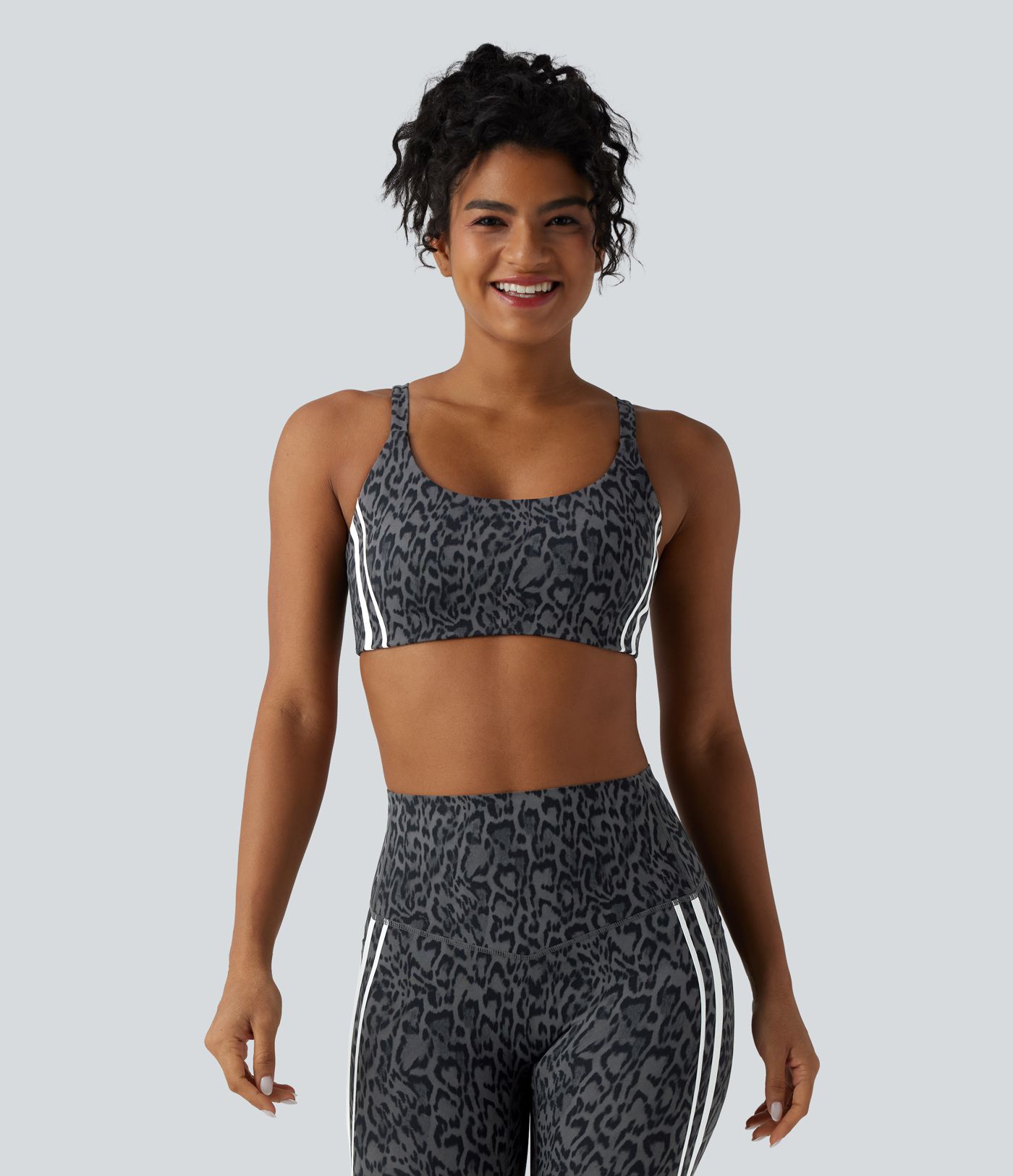 Halara UltraSculpt™ Leopard Print Medium Support Color Block Stripes Training Sports Bra