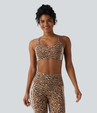 Halara UltraSculpt™ Leopard Print Medium Support Color Block Stripes Training Sports Bra