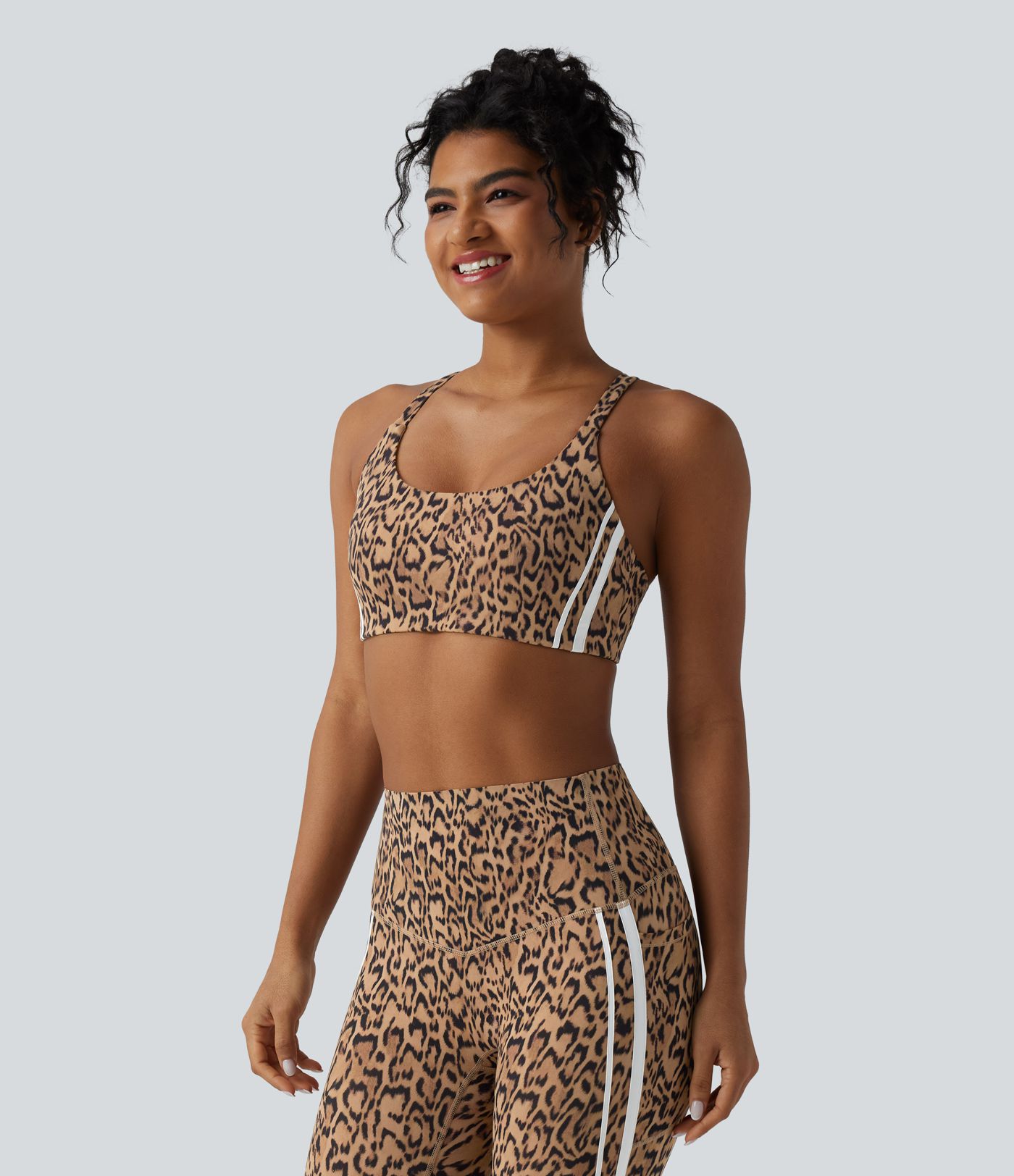 Halara UltraSculpt™ Leopard Print Medium Support Color Block Stripes Training Sports Bra