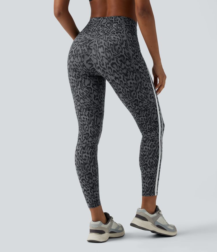 Halara UltraSculpt™ Leopard Print High Waisted Tummy Control Color Block Stripes Training 7/8 Leggings with Pockets