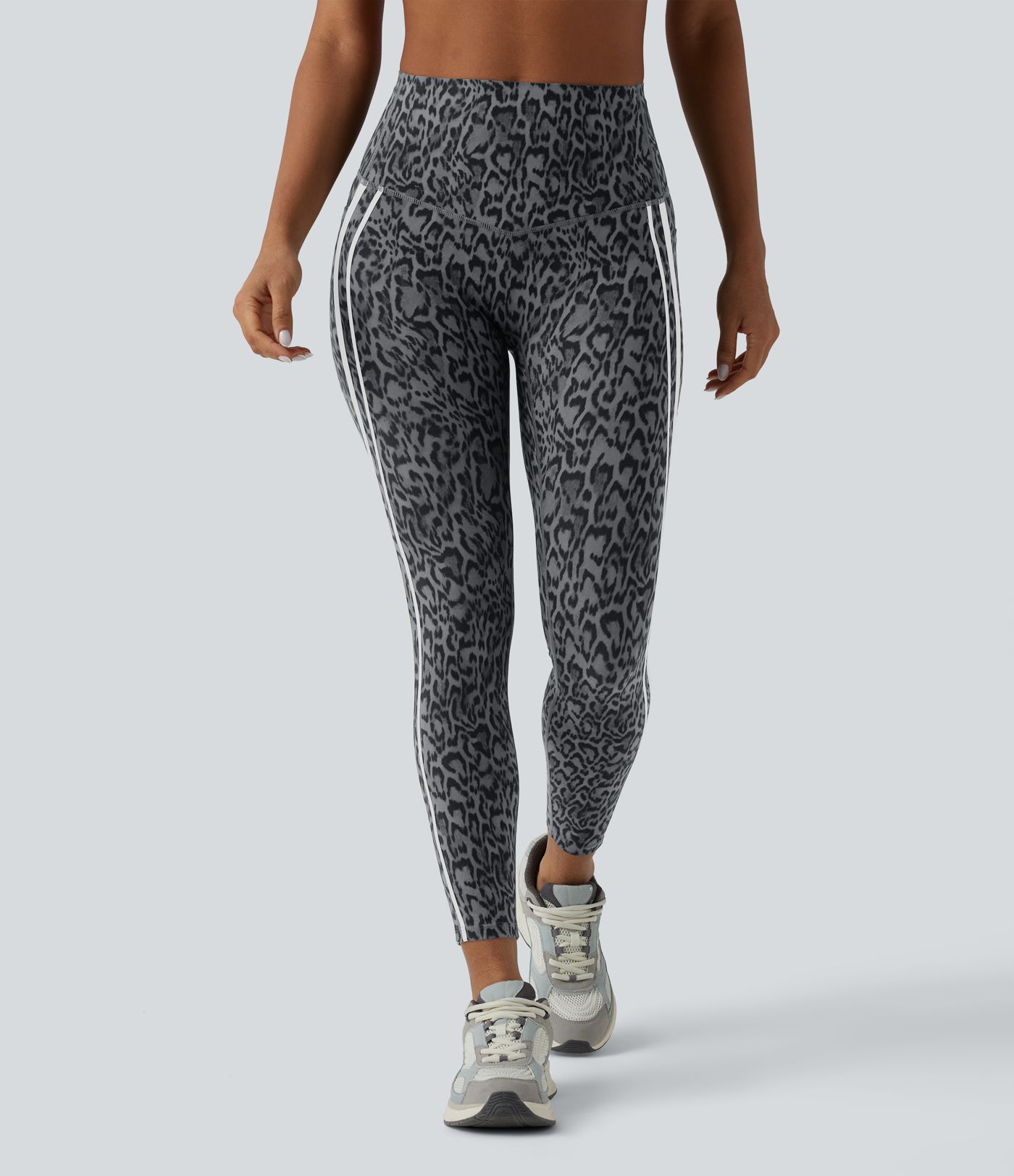 Halara UltraSculpt™ Leopard Print High Waisted Tummy Control Color Block Stripes Training 7/8 Leggings with Pockets