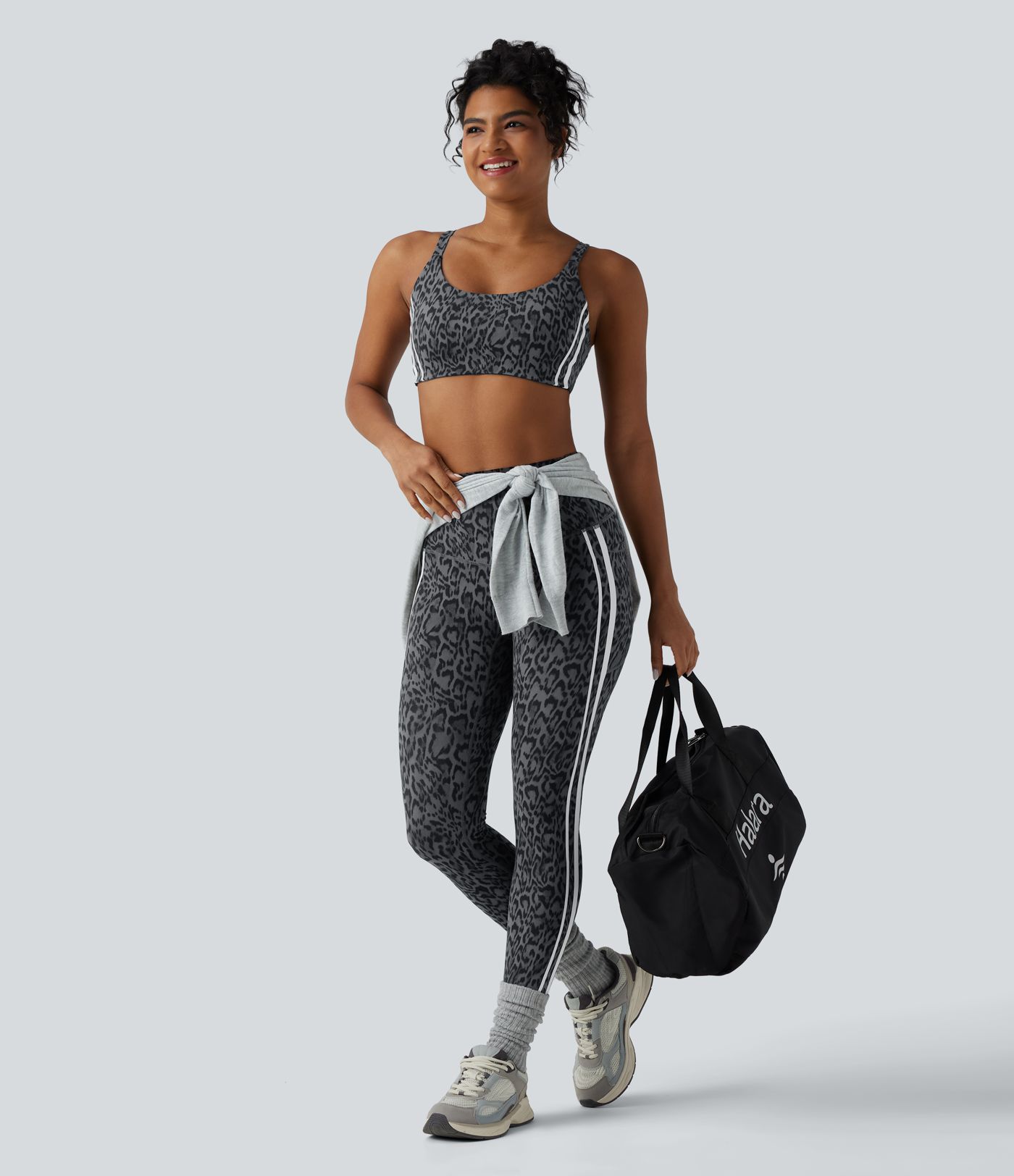 Halara UltraSculpt™ Leopard Print High Waisted Tummy Control Color Block Stripes Training 7/8 Leggings with Pockets