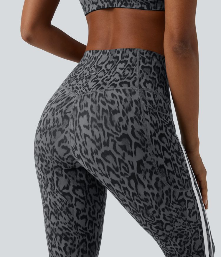 Halara UltraSculpt™ Leopard Print High Waisted Tummy Control Color Block Stripes Training 7/8 Leggings with Pockets