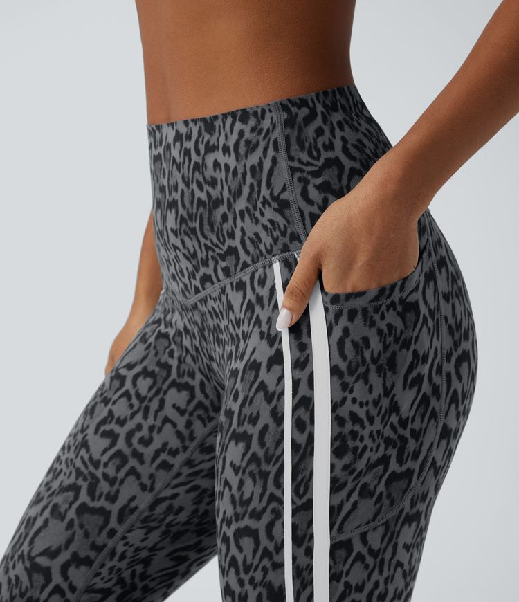 Halara UltraSculpt™ Leopard Print High Waisted Tummy Control Color Block Stripes Training 7/8 Leggings with Pockets