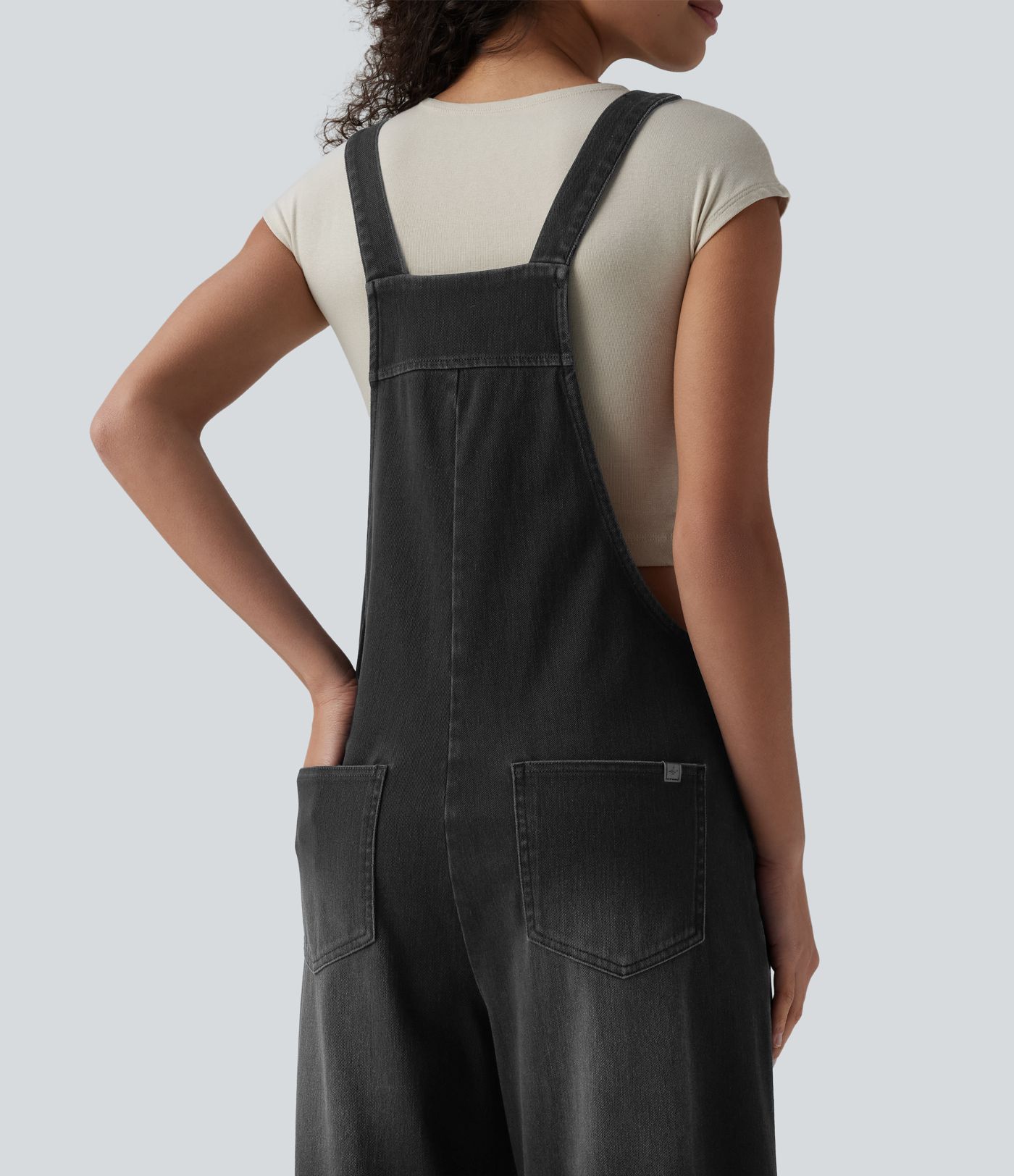 Halara Flex™ Square Neck Washed Denim Casual Overalls with Pockets
