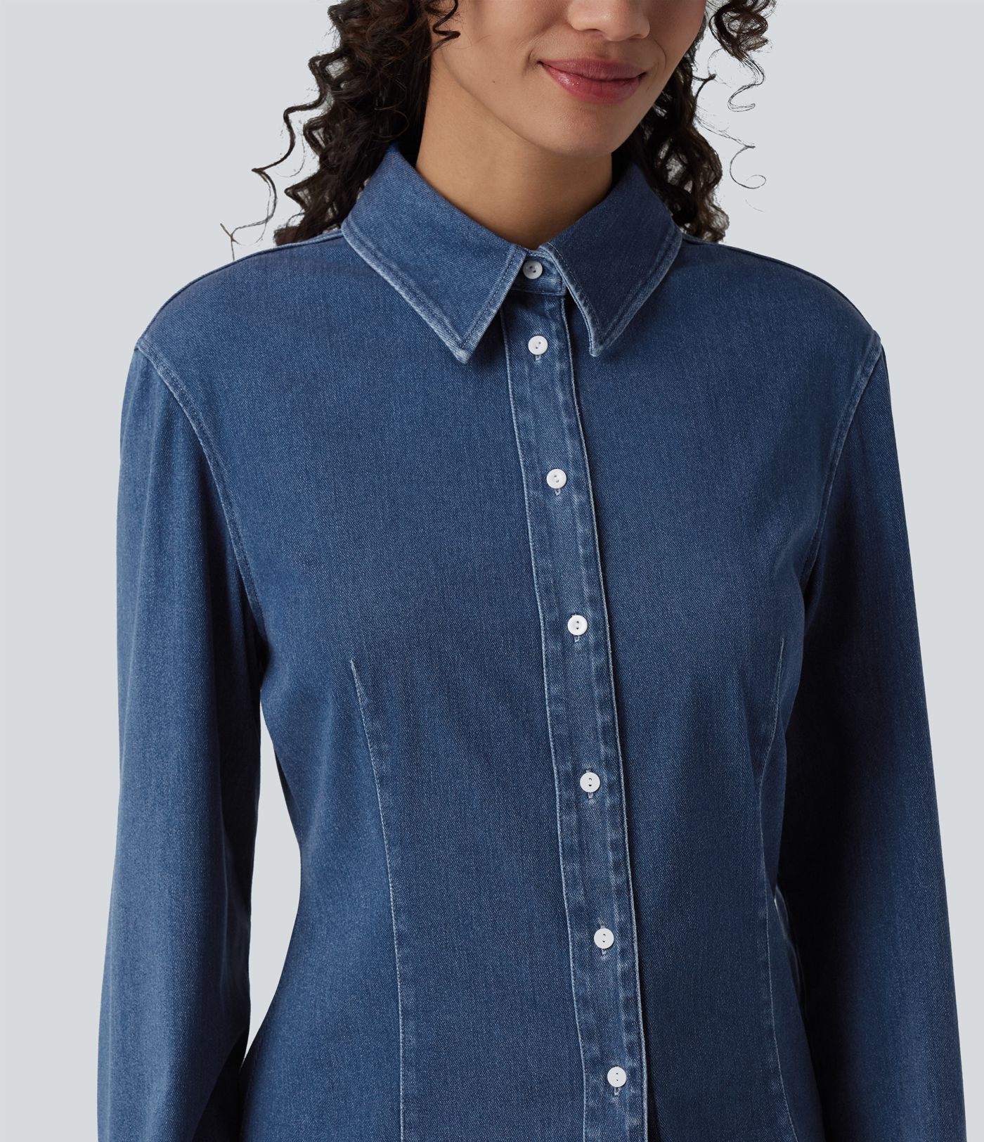 Halara Flex™ Long Sleeve Draped Lyocell Denim Casual Shirt