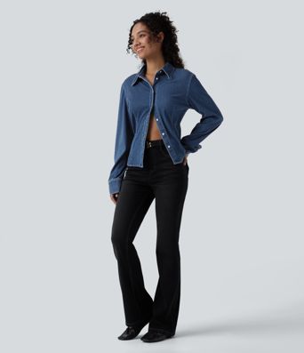 Halara Flex™ Long Sleeve Draped Lyocell Denim Casual Shirt