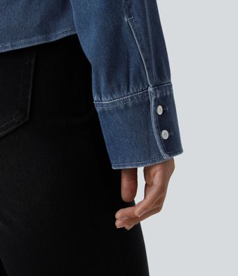 Halara Flex™ Long Sleeve Draped Lyocell Denim Casual Shirt