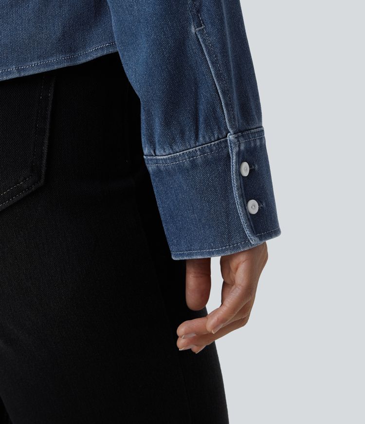 Halara Flex™ Long Sleeve Draped Lyocell Denim Casual Shirt