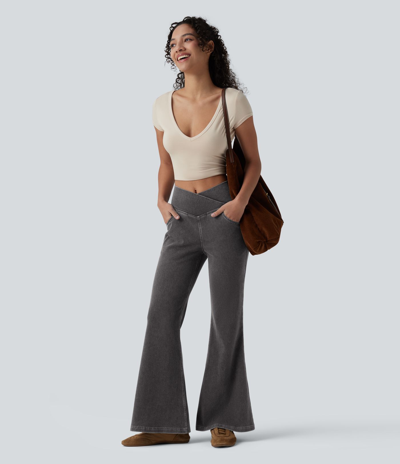 Halara Flex™ High Waisted Crossover Pocket Washed Casual Jeans