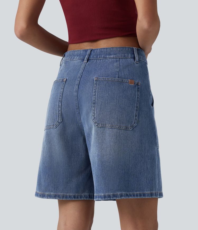 Halara Flex™ - Lässige, verwaschene Baggy-Shorts mit mittelhohem Bund und mehreren Taschen