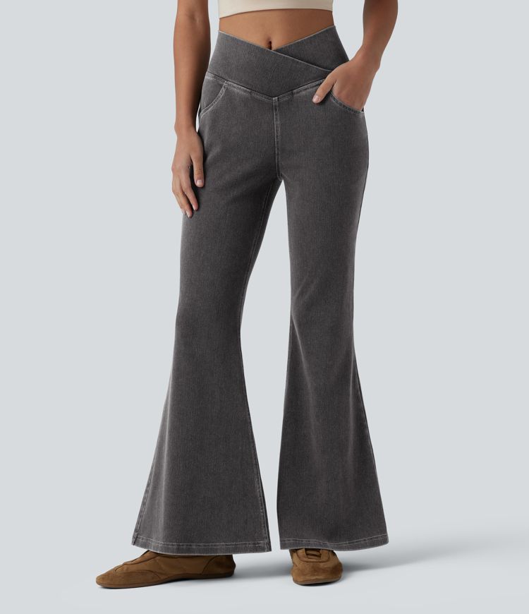 Halara Flex™ High Waisted Crossover Pocket Washed Casual Jeans