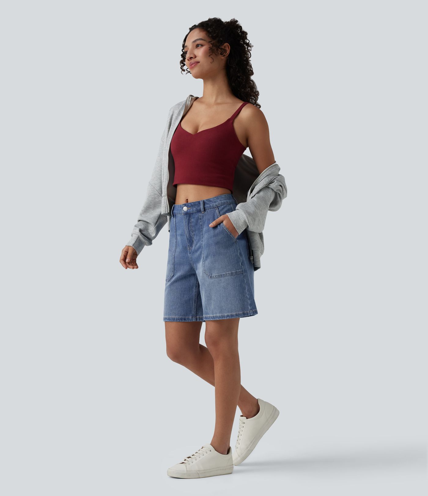 Halara Flex™ - Lässige, verwaschene Baggy-Shorts mit mittelhohem Bund und mehreren Taschen