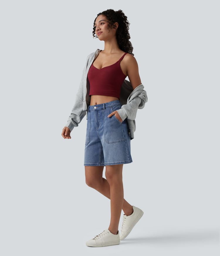 Halara Flex™ - Lässige, verwaschene Baggy-Shorts mit mittelhohem Bund und mehreren Taschen